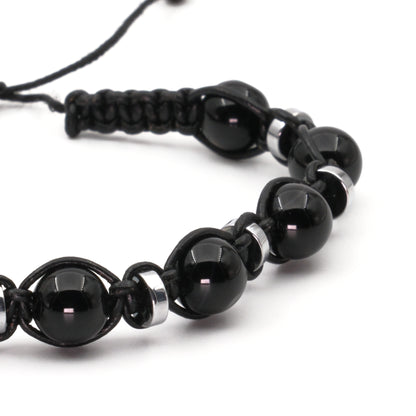 Black Agate and Hematite Macrame Natural Stone Bracelet SPF-A-066