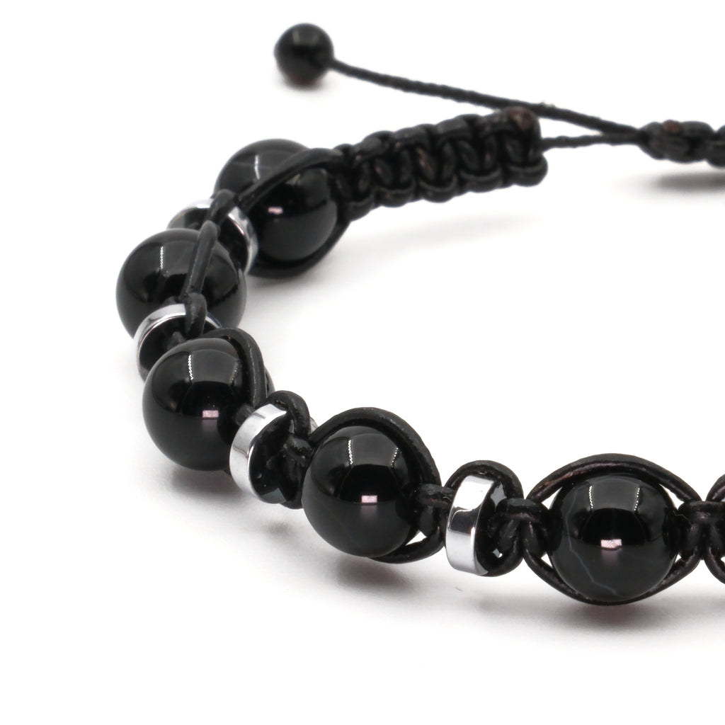 Siyah Akik ve Hematit Macrome Sertifikalı Doğal Taş Bileklik SPF-A-066