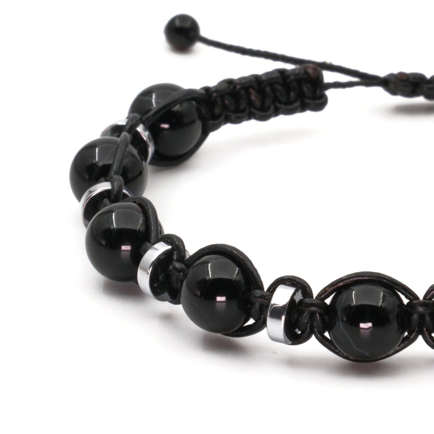 Black Agate and Hematite Macrame Natural Stone Bracelet SPF-A-066
