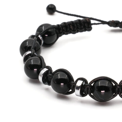 Black Agate and Hematite Macrame Natural Stone Bracelet SPF-A-066