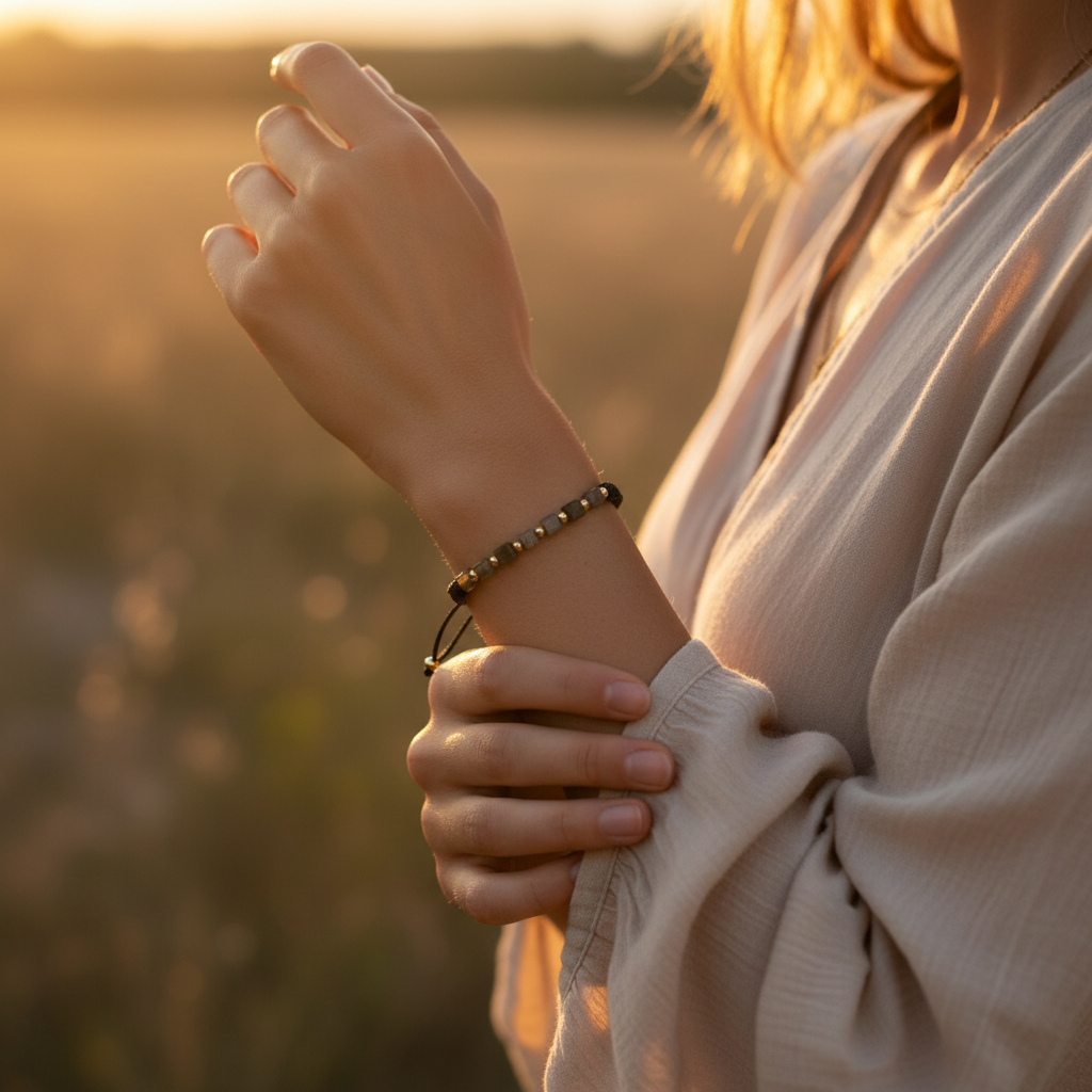 Labradorit Macrome Sertifikalı Doğal Taş Bileklik SPF-A-050