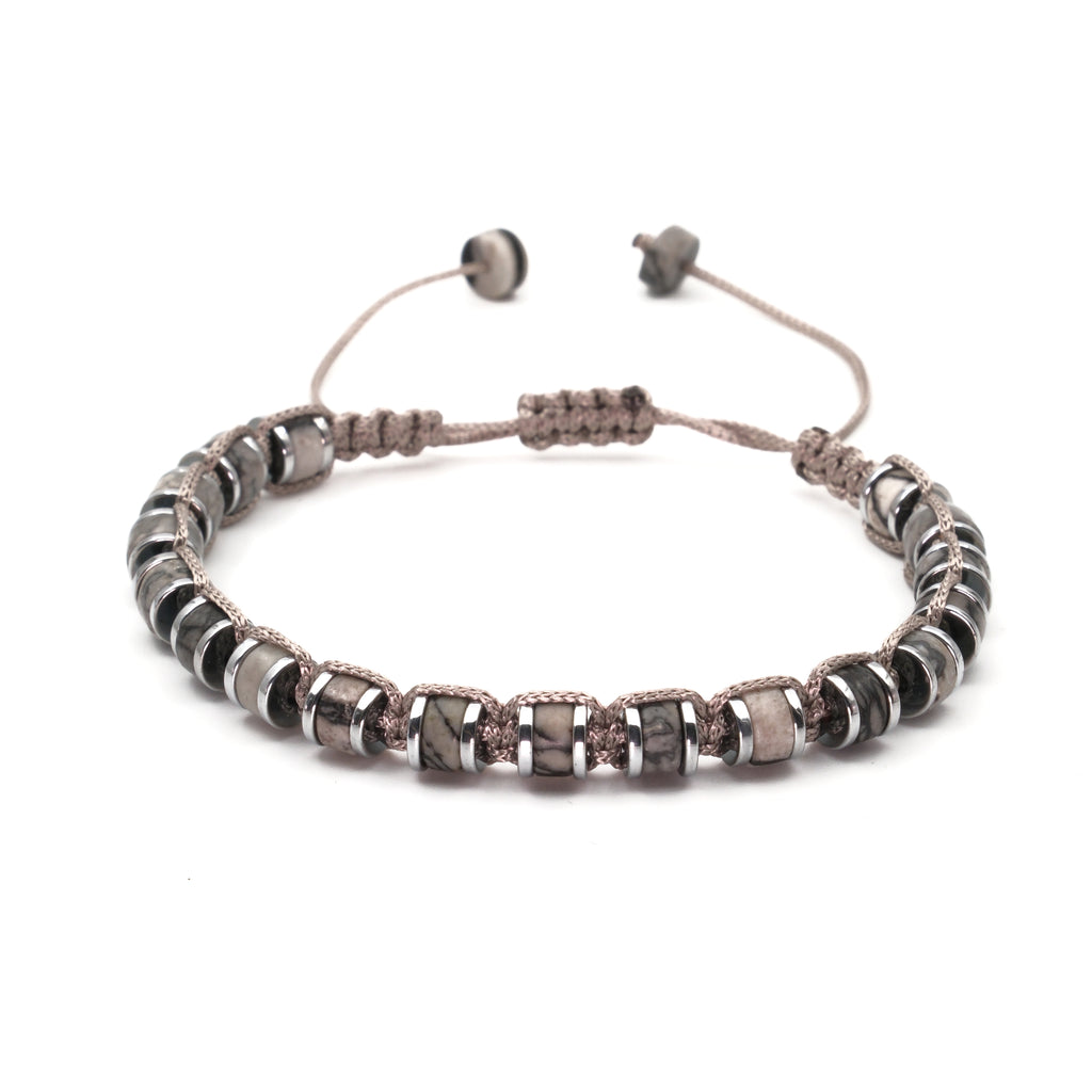 Picasso Jasper ve Hematit Macrome Sertifikalı Doğal Taş Bileklik SPF-A-060