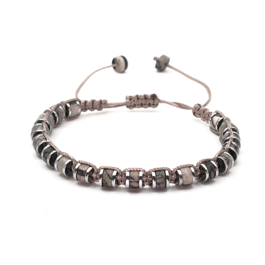 Picasso Jasper and Hematite Macrame Natural Stone Bracelet SPF-A-060