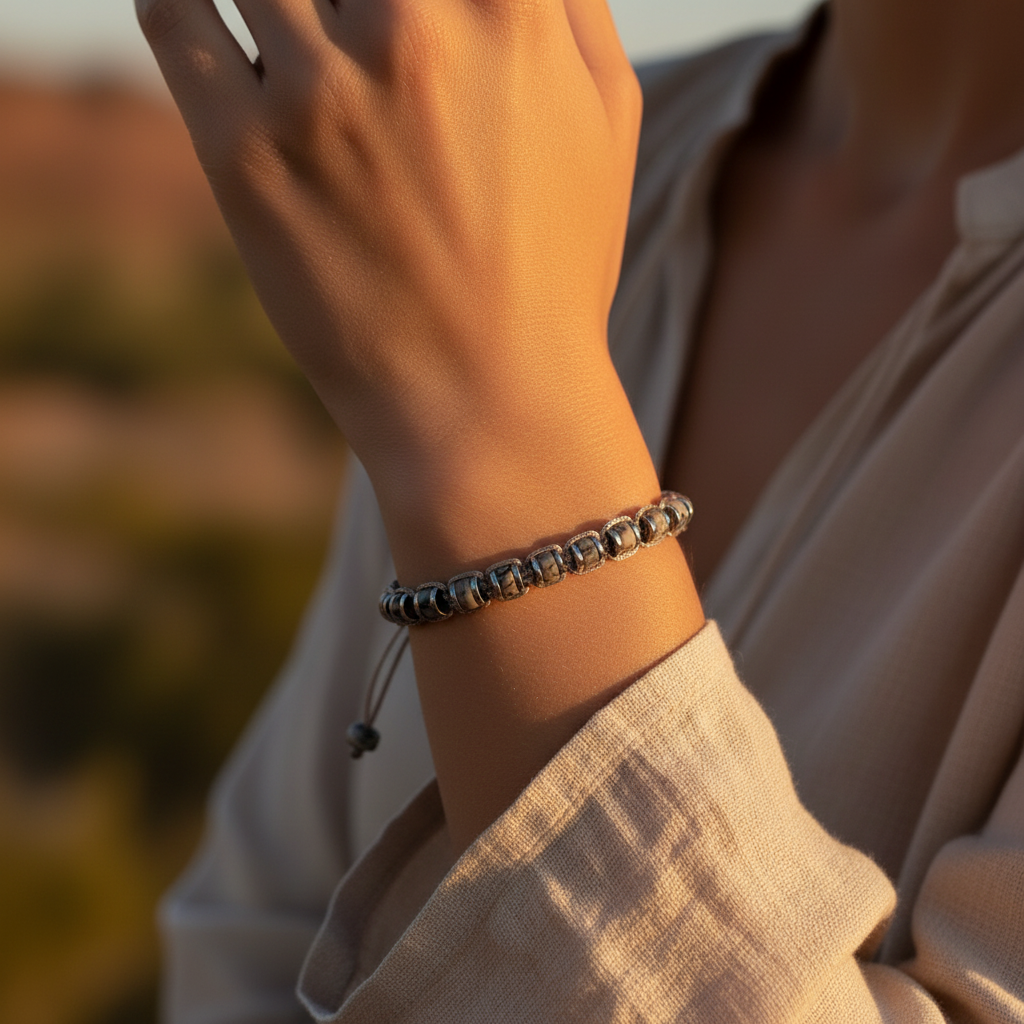 Picasso Jasper ve Hematit Macrome Sertifikalı Doğal Taş Bileklik SPF-A-060