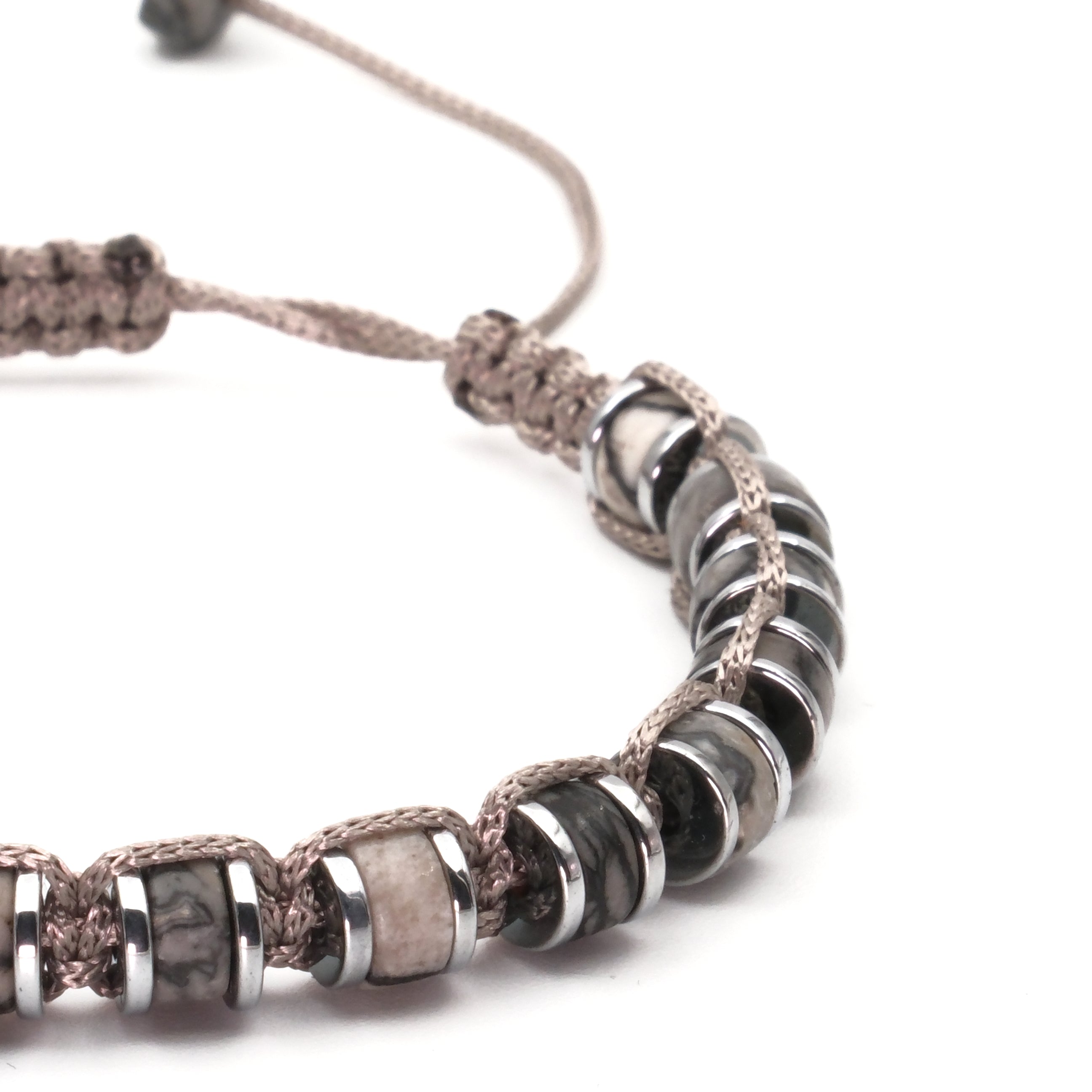 Picasso Jasper ve Hematit Macrome Sertifikalı Doğal Taş Bileklik SPF-A-060