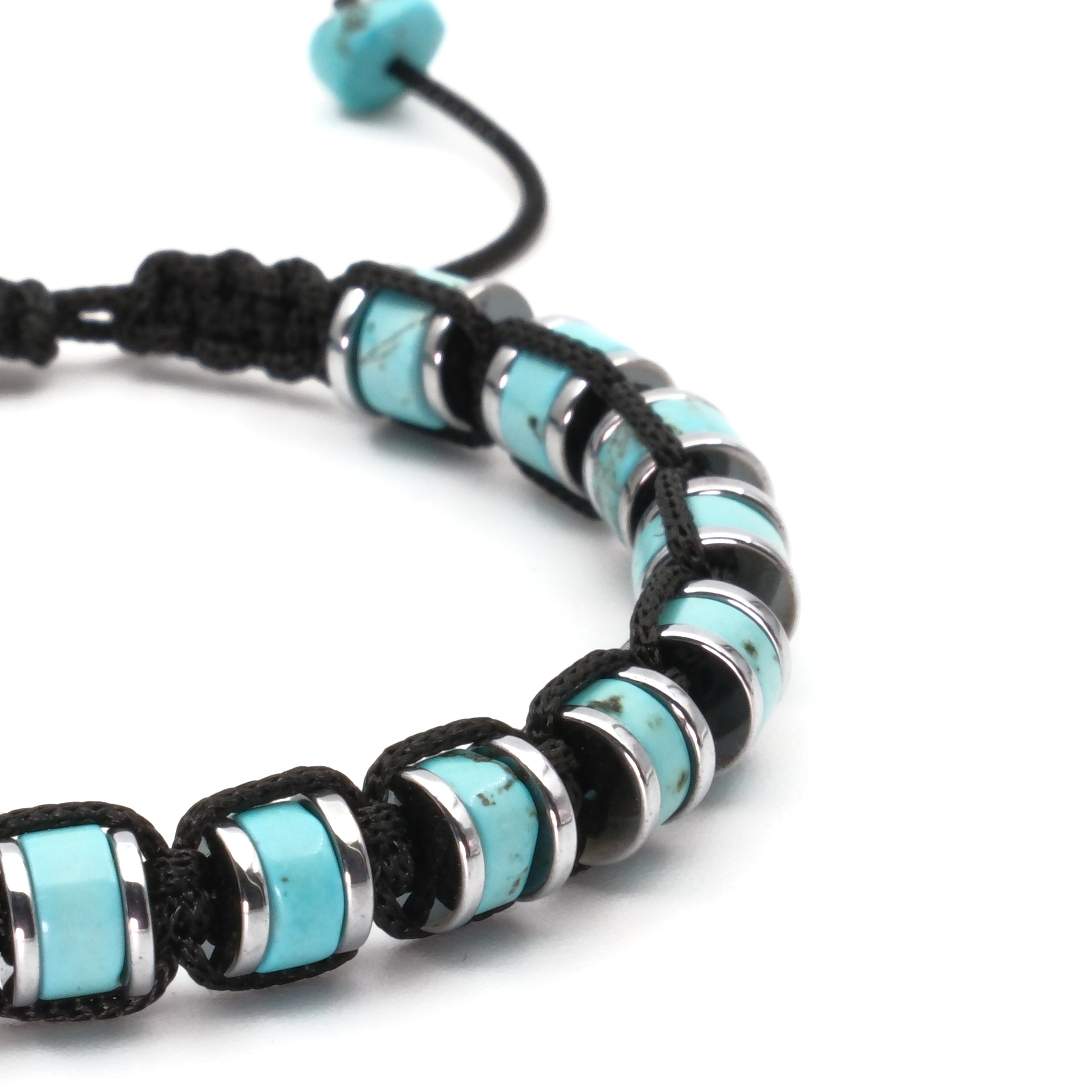 Turkuaz ve Hematit Macrome Sertifikalı Doğal Taş Bileklik SPF-A-072
