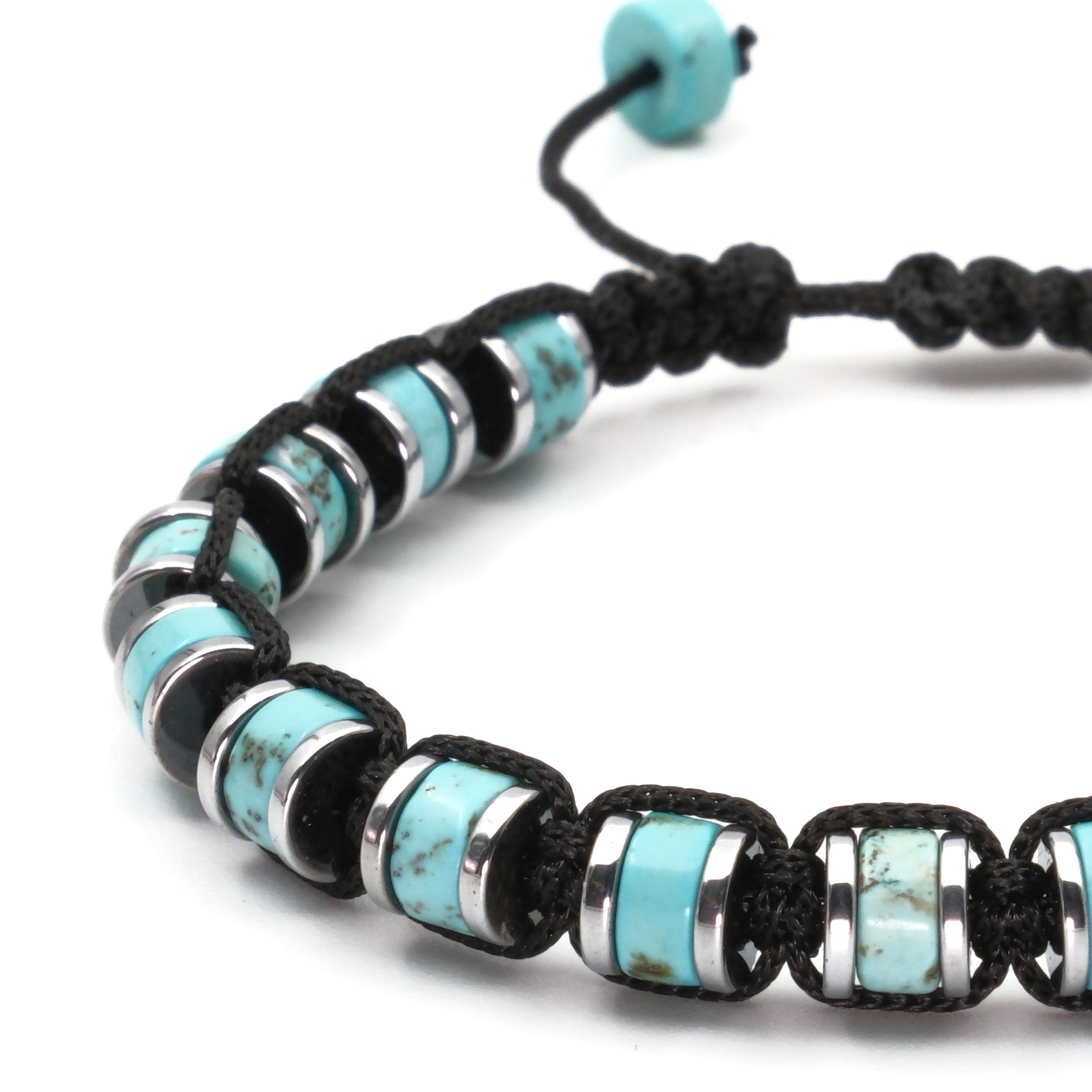 Turkuaz ve Hematit Macrome Sertifikalı Doğal Taş Bileklik SPF-A-072