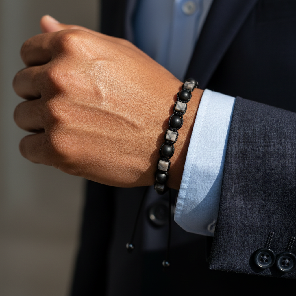 Jasper ve Hematit Makrome Sertifikalı Doğal Taş Bileklik SPF-A-028