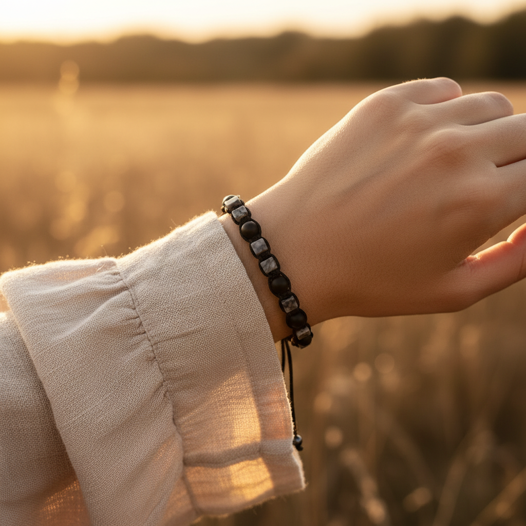 Jasper ve Hematit Makrome Sertifikalı Doğal Taş Bileklik SPF-A-028