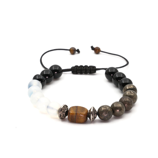 Opal Tiger Eye Prit and Agate Macrame Adjustable Natural Stone Bracelet SPF-A-055