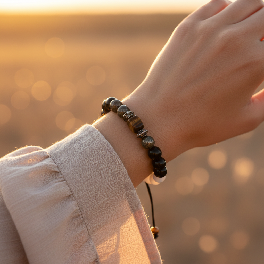 Opal Kaplan Gözü Prit ve Akik Makrome Ayarlanabilir Sertifikalı Doğal Taş Bileklik SPF-A-055