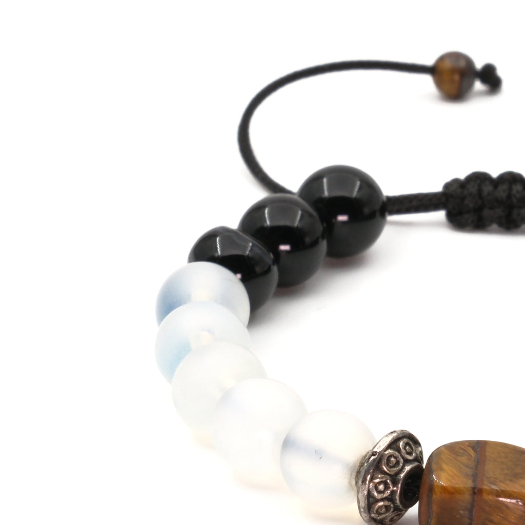 Opal Kaplan Gözü Prit ve Akik Makrome Ayarlanabilir Sertifikalı Doğal Taş Bileklik SPF-A-055