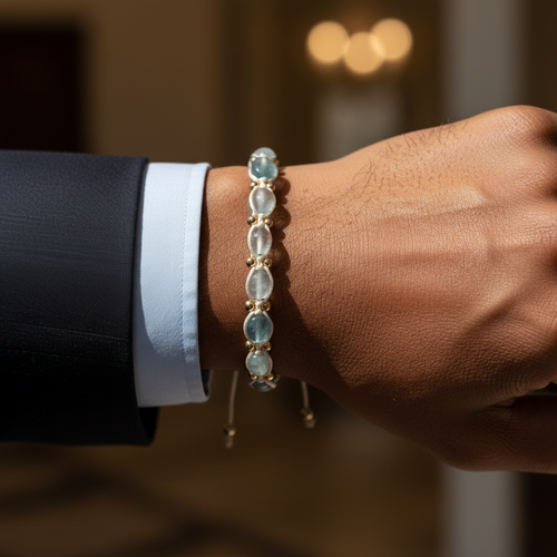 Akuamarin Hematit Macrome Sertifikalı Doğal Taş Bileklik SPF-A-004