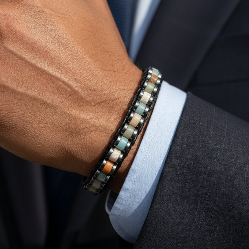 Amazonit ve Hematit Sertifikalı Doğal Taş Bileklik SPF-A-009