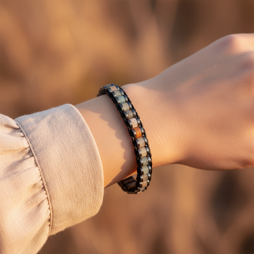 Amazonit ve Hematit Sertifikalı Doğal Taş Bileklik SPF-A-009