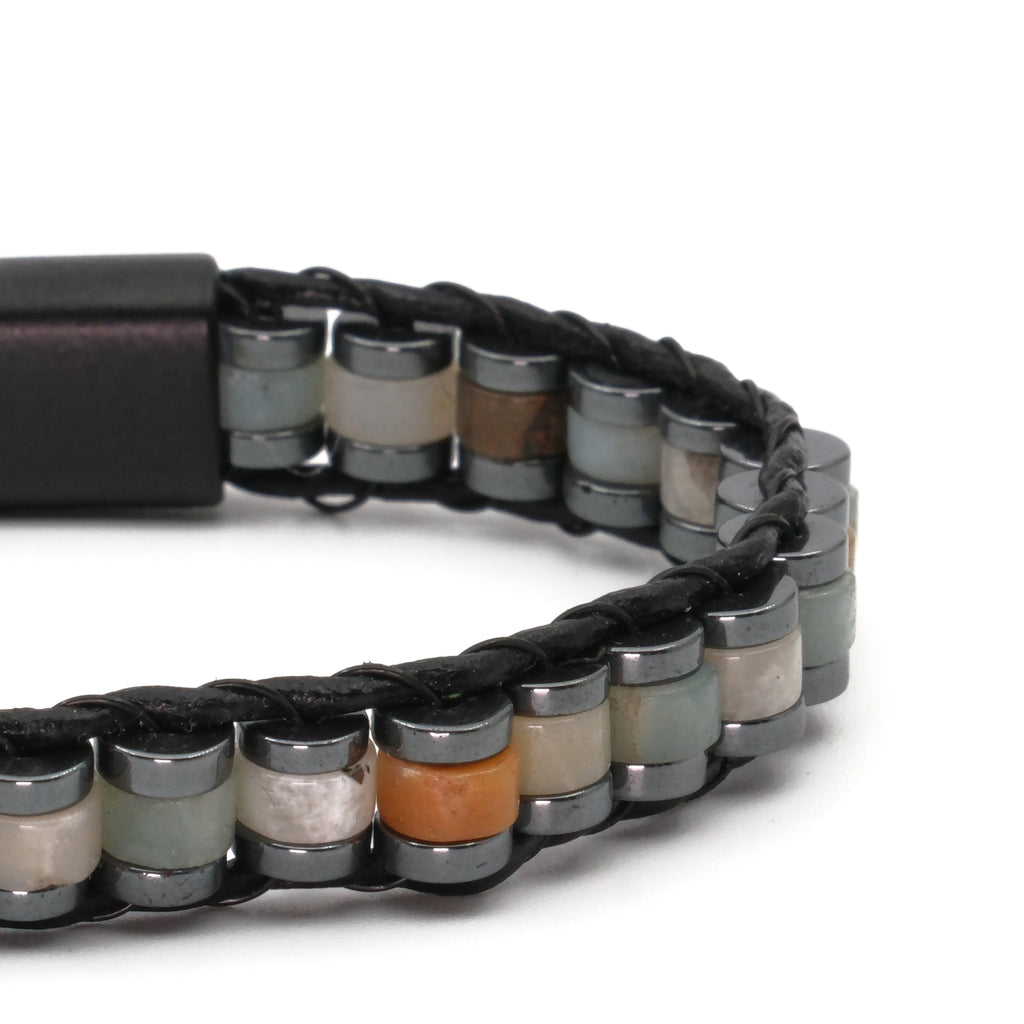 Amazonit ve Hematit Sertifikalı Doğal Taş Bileklik SPF-A-009
