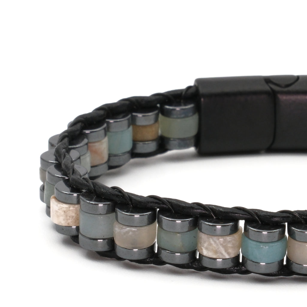 Amazonit ve Hematit Sertifikalı Doğal Taş Bileklik SPF-A-009