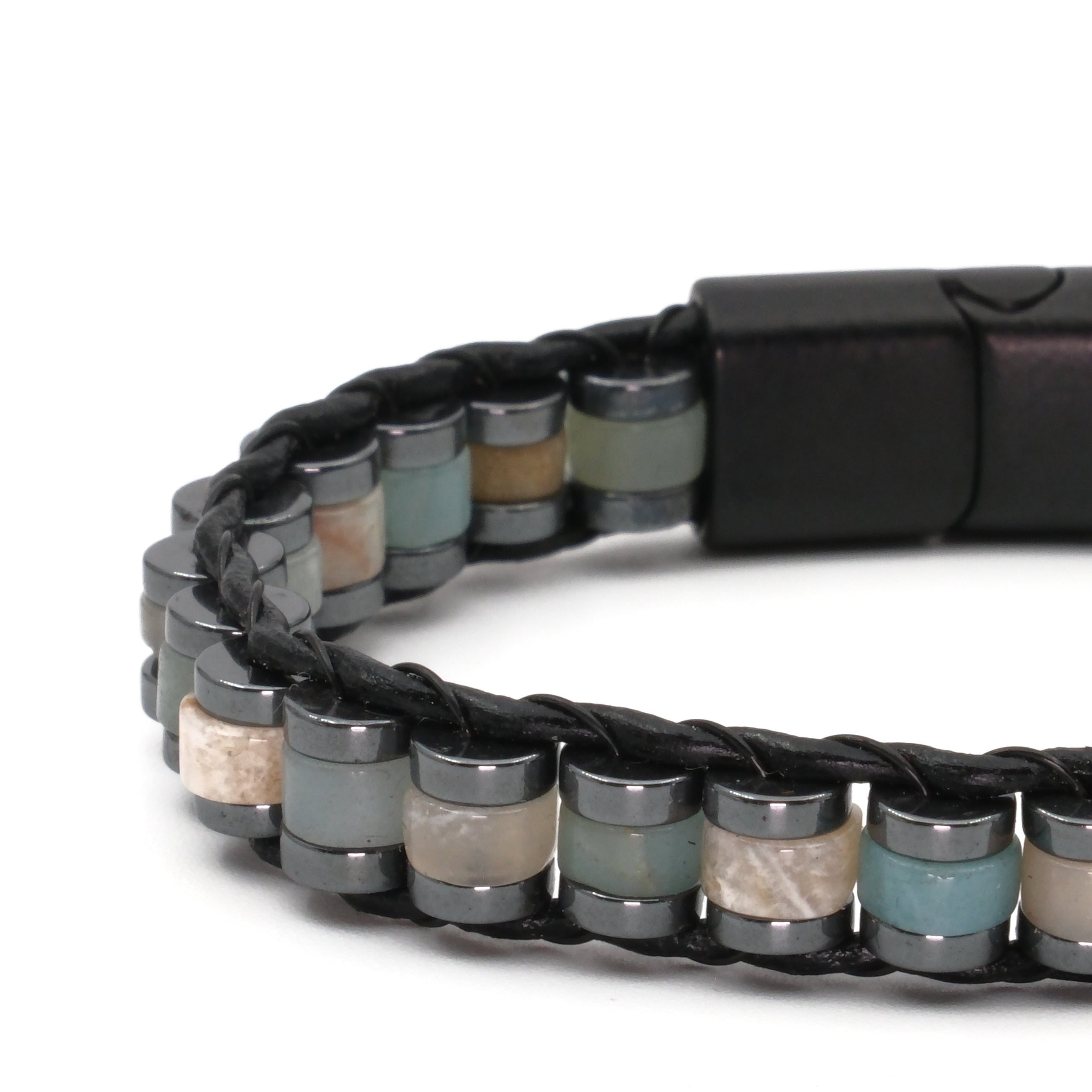 Amazonit ve Hematit Sertifikalı Doğal Taş Bileklik SPF-A-009