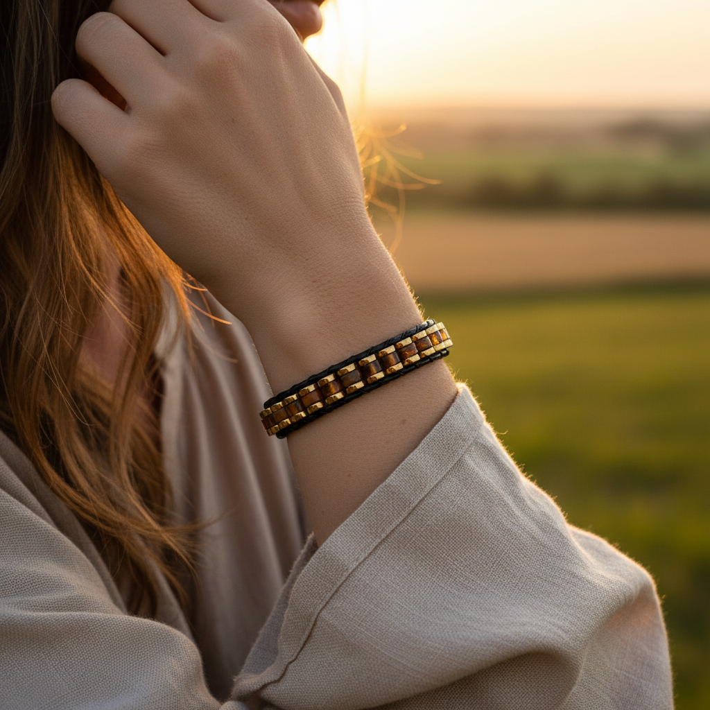 Kaplan Gözü ve Hematit Sertifikalı Doğal Taş Bileklik SPF-A-036