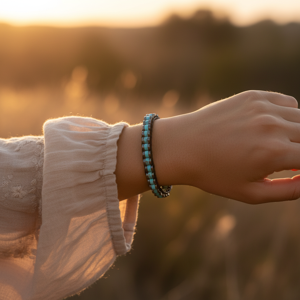 Turkuaz ve Hematit Sertifikalı Doğal Taş Bileklik SPF-A-071