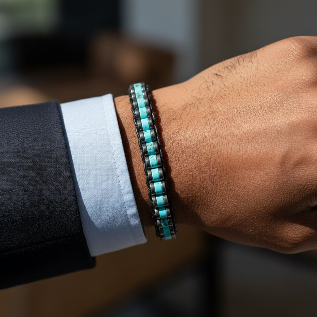 Turkuaz ve Hematit Sertifikalı Doğal Taş Bileklik SPF-A-071