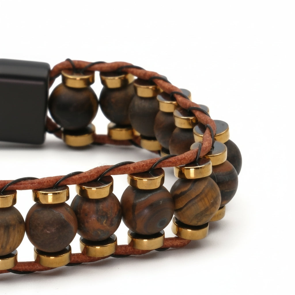 Kaplan Gözü ve Hematit Sertifikalı Doğal Taş Bileklik SPF-A-039