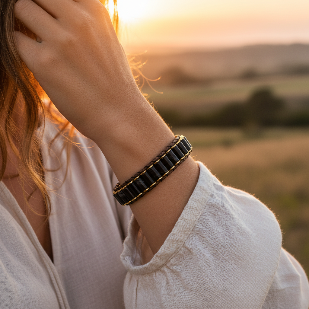 Siyah Akik ve Hematit Sertifikalı Doğal Taş Bileklik SPF-A-065