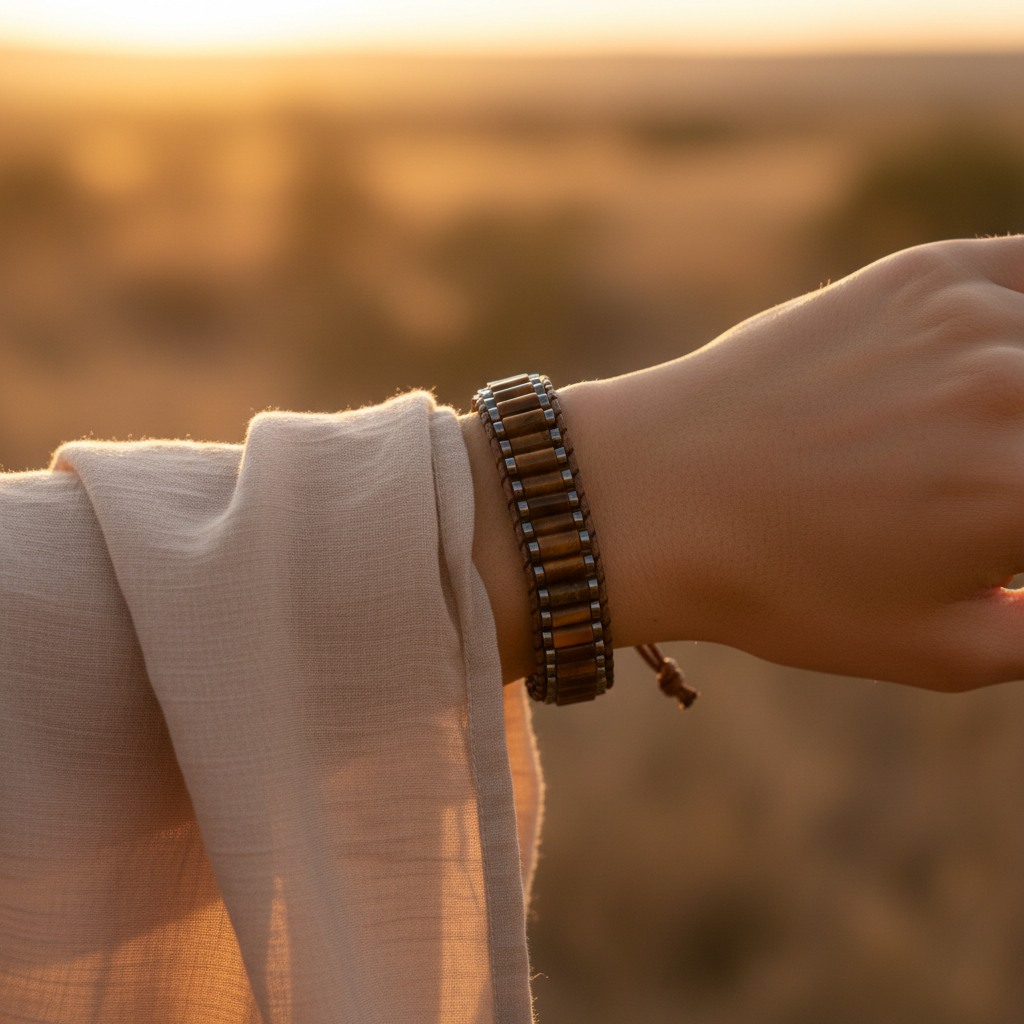 Kaplan Gözü ve Hematit Sertifikalı Doğal Taş Bileklik SPF-A-037