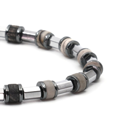 Picasso Jasper and Hematite Natural Stone Bracelet SPF-A-059