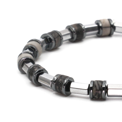 Picasso Jasper and Hematite Natural Stone Bracelet SPF-A-059