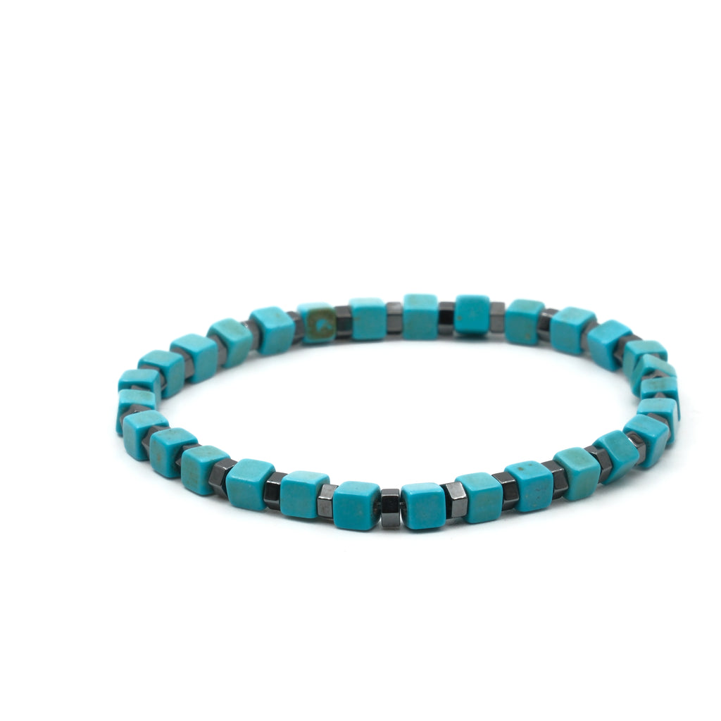 Küp Turkuaz Ve Rondela Hematit Sertifikalı Doğal Taş Doğal Taş Bileklik SPF-A-048