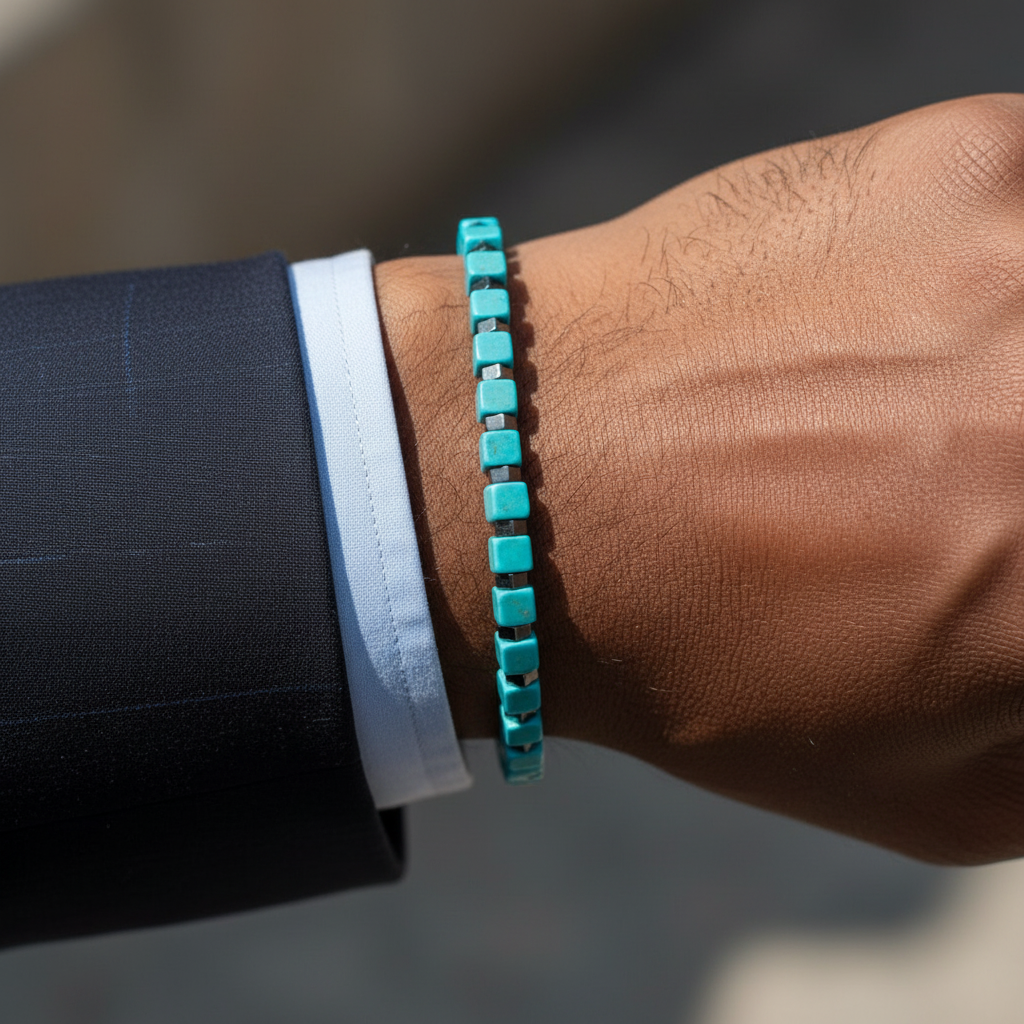 Küp Turkuaz Ve Rondela Hematit Sertifikalı Doğal Taş Doğal Taş Bileklik SPF-A-048