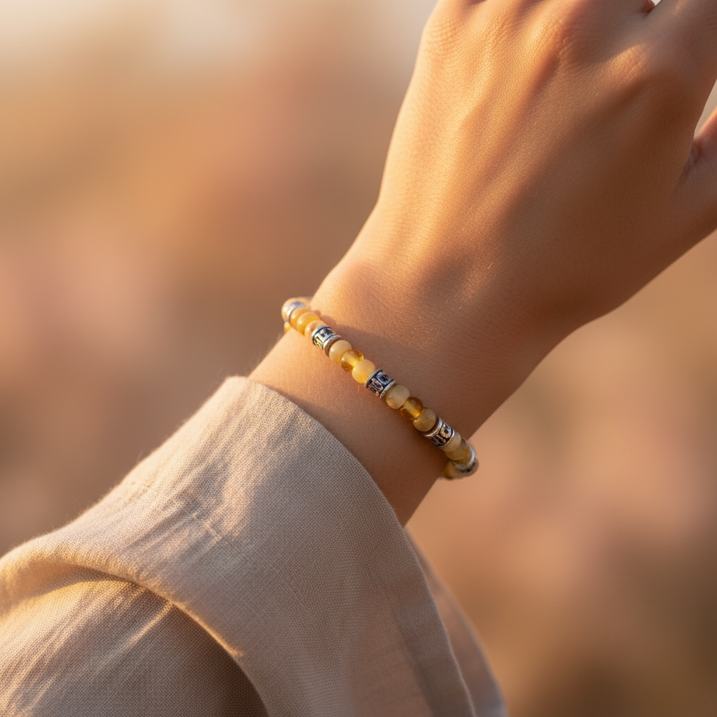 Kehribar ve Hematit Sertifikalı Doğal Taş Bileklik SPF-A-042