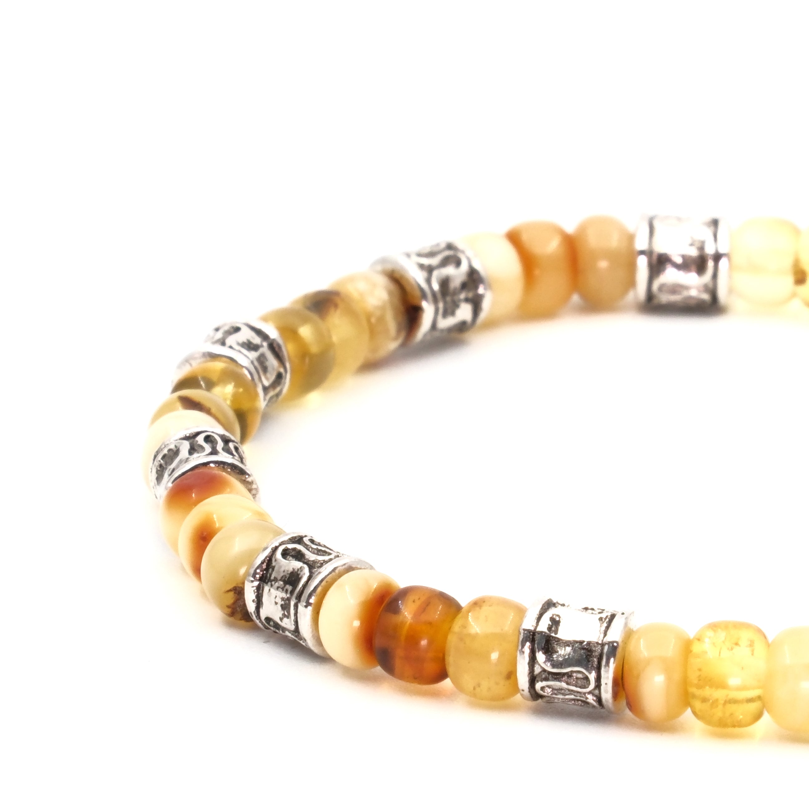 Kehribar ve Hematit Sertifikalı Doğal Taş Bileklik SPF-A-042