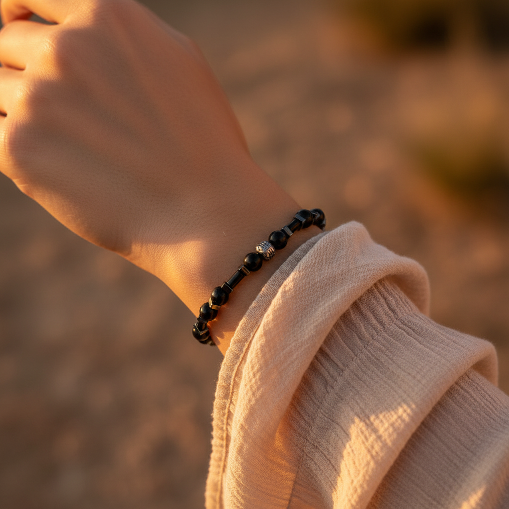 Shungite Ve Hematit Sertifikalı Doğal Taş Bileklik SPF-A-061