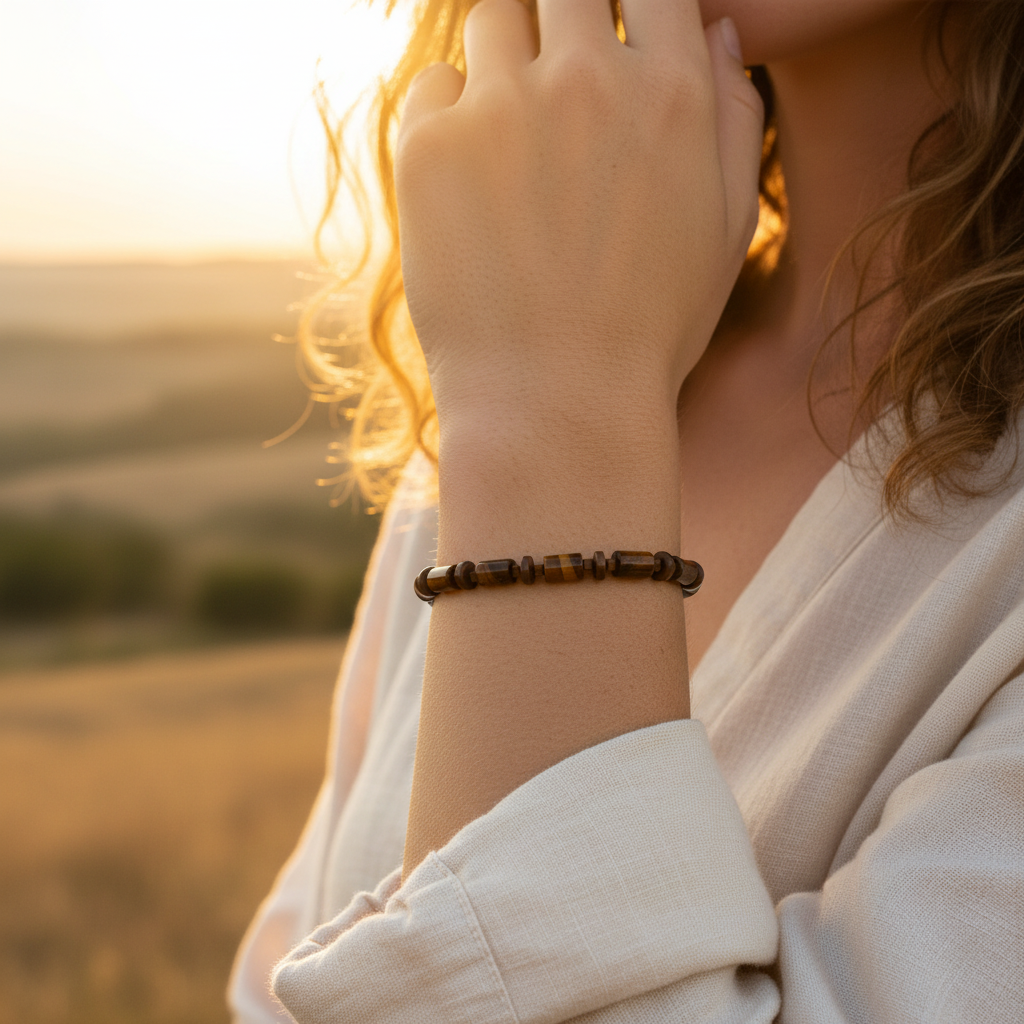 Silindir Kaplan Gözü Hematit Sertifikalı Doğal Taş Bileklik SPF-A-062