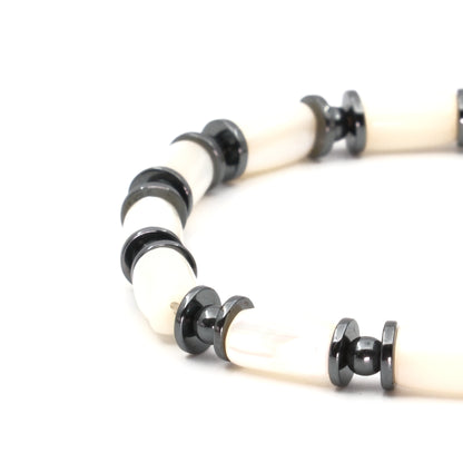White Mother of Pearl and Hematite Natural Stone Bracelet SPF-A-020