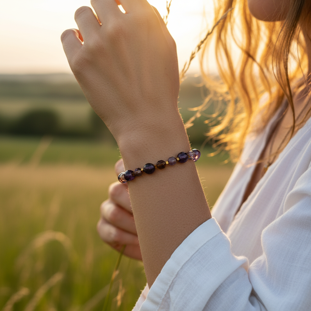 Ametist Hematit Sertifikalı Doğal Taş Bileklik SPF-A-012