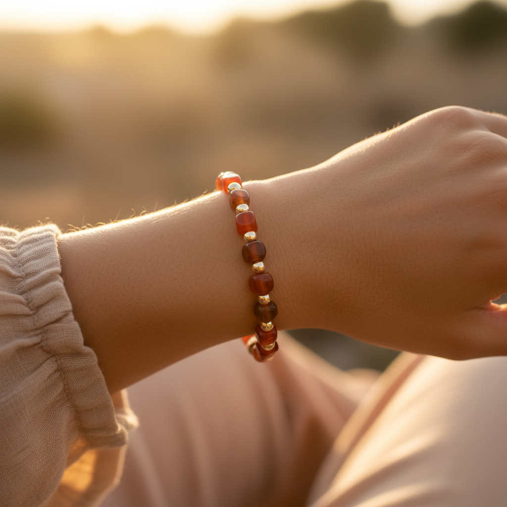 Kırmızı Akik ve Hematit Sertifikalı Doğal Taş Bileklik SPF-A-044