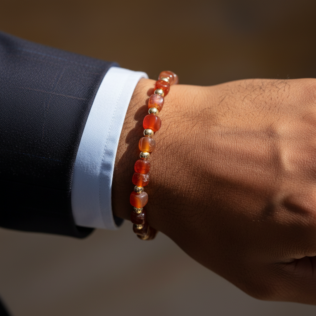 Kırmızı Akik ve Hematit Sertifikalı Doğal Taş Bileklik SPF-A-044