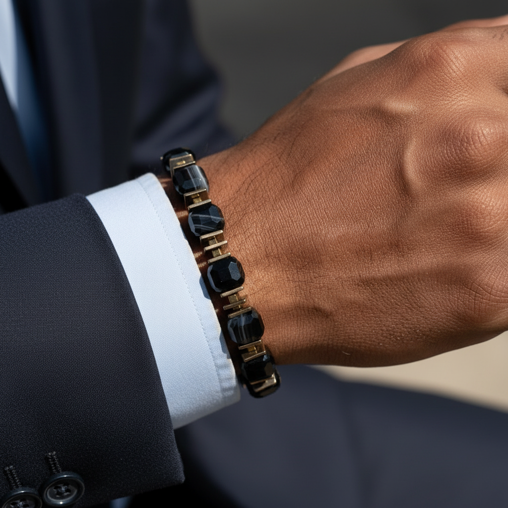 Siyah Akik ve Hematit Sertifikalı Doğal Taş Bileklik SPF-A-064
