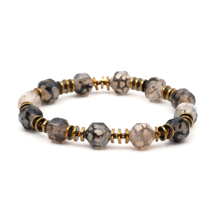 Veined Agate and Hematite Natural Stone Bracelet SPF-A-074