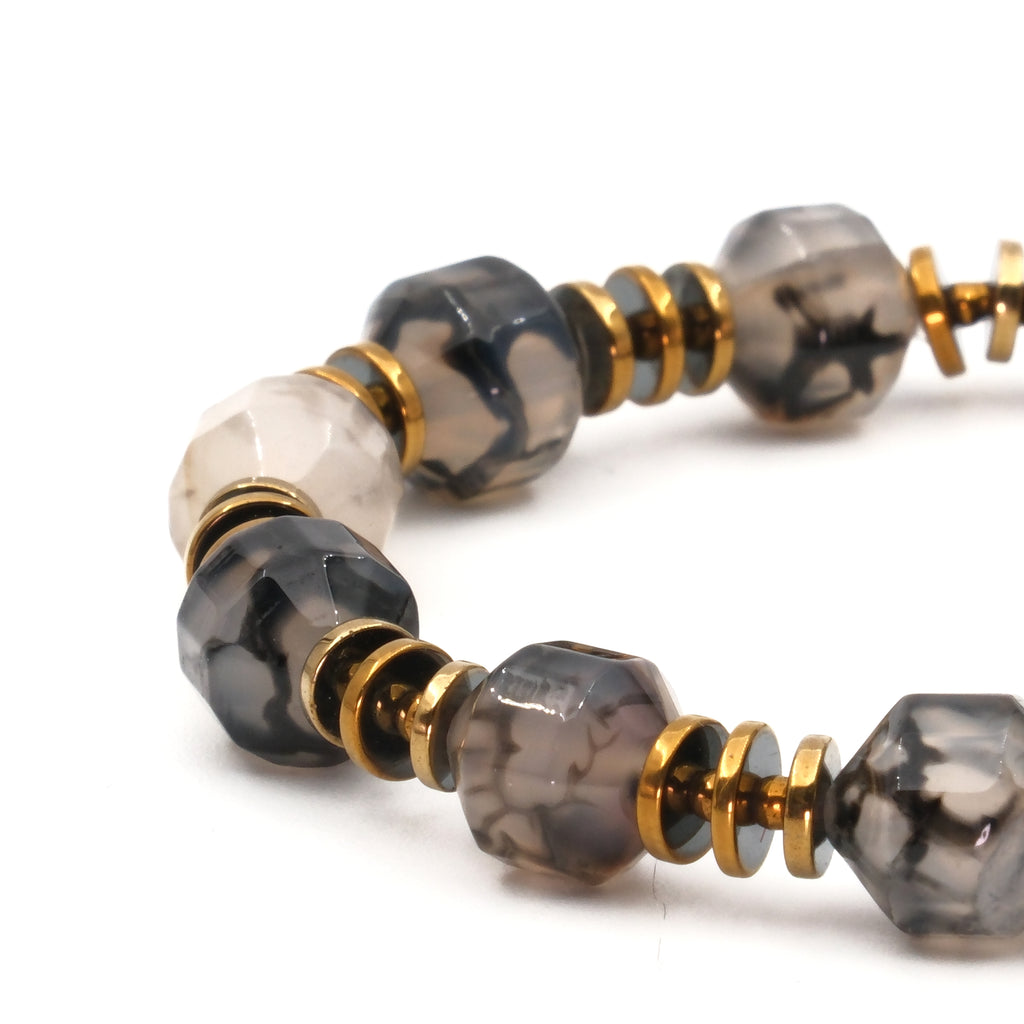 Damarlı Akik ve Hematit Sertifikalı Doğal Taş Bileklik SPF-A-074