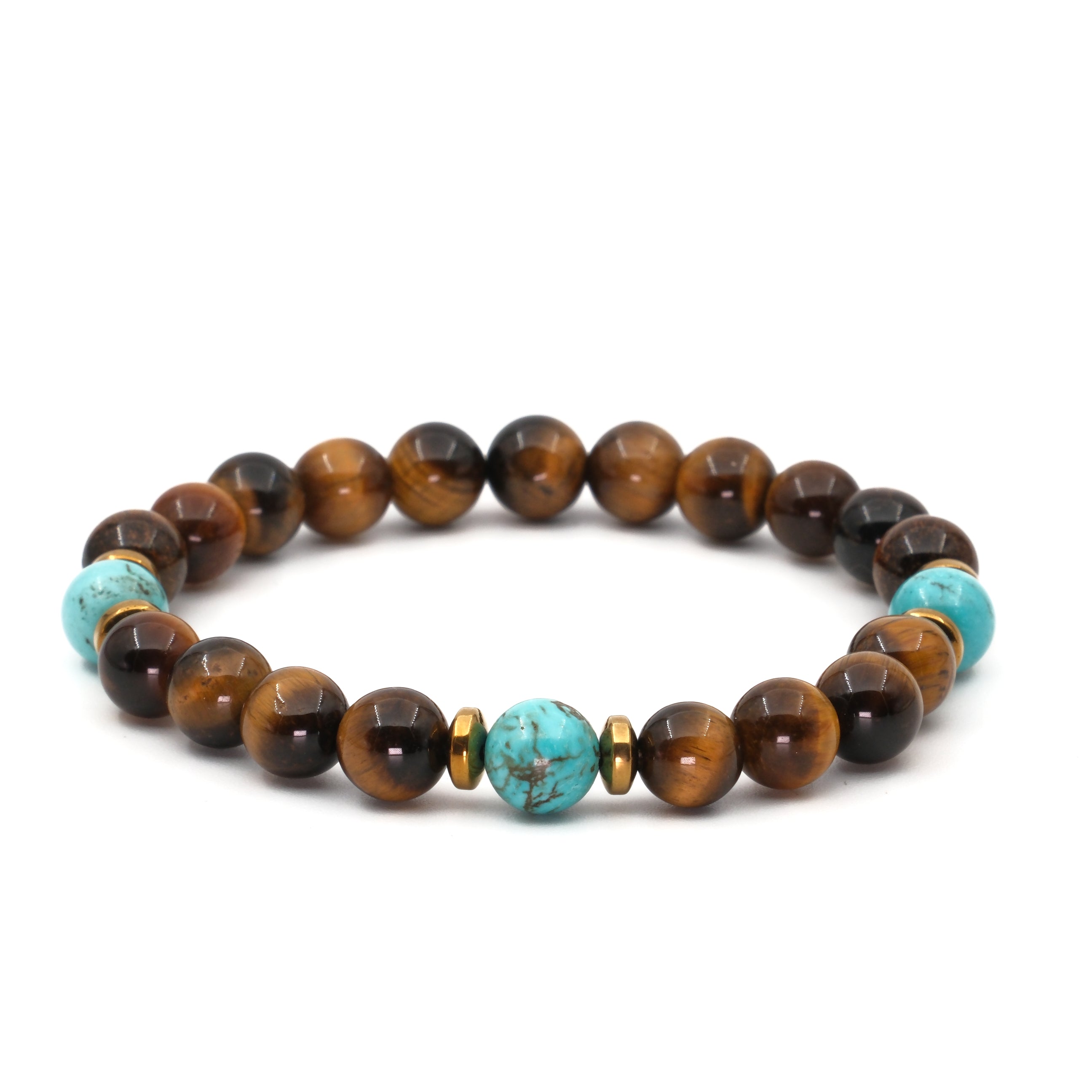 Kaplan Gözü Turkuaz ve Hematit Sertifikalı Doğal Taş Bileklik SPF-A-033