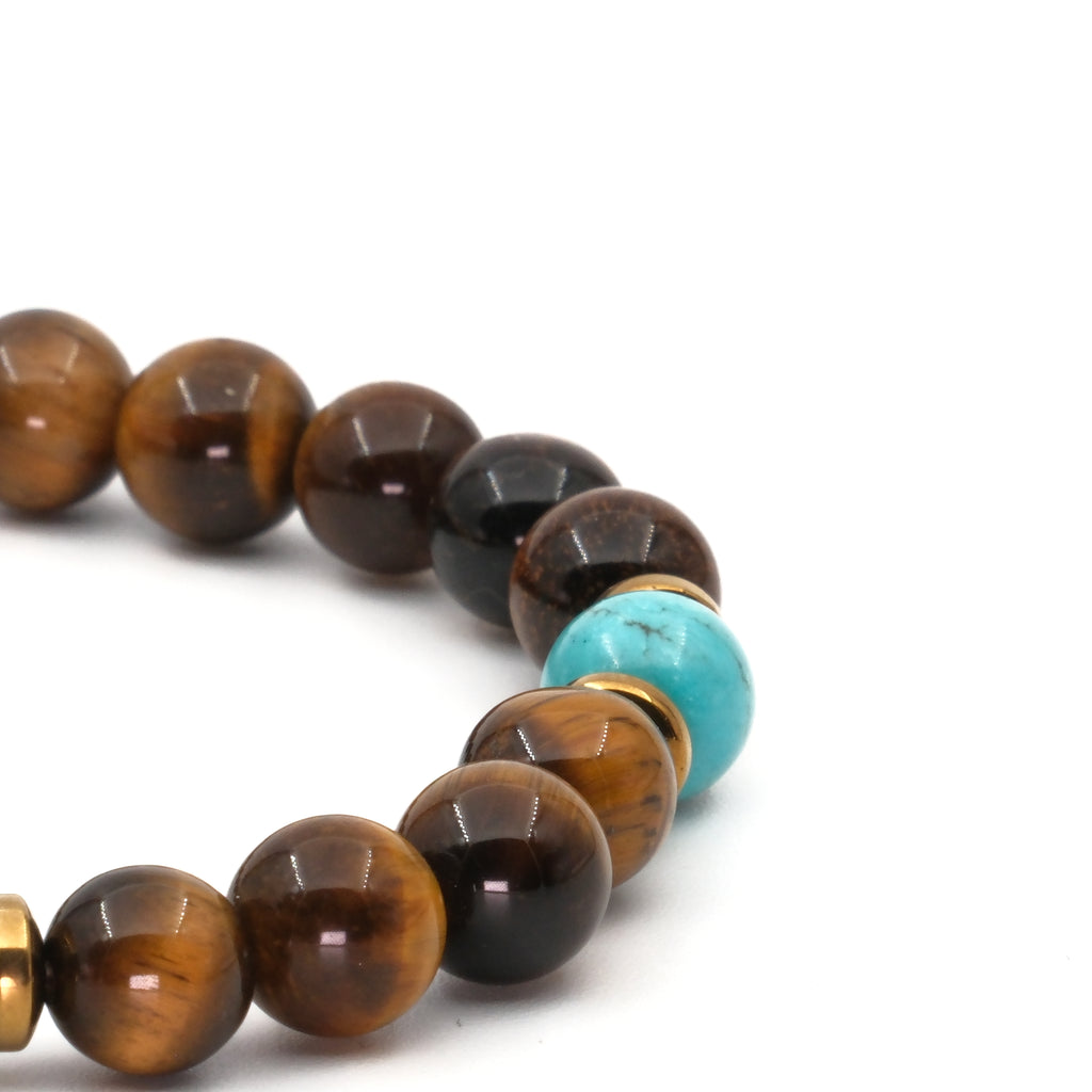 Kaplan Gözü Turkuaz ve Hematit Sertifikalı Doğal Taş Bileklik SPF-A-033