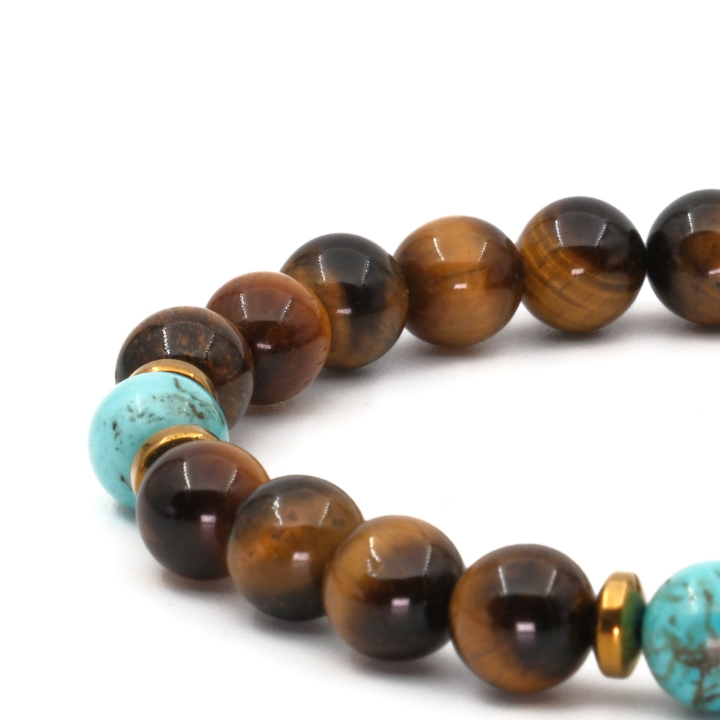 Kaplan Gözü Turkuaz ve Hematit Sertifikalı Doğal Taş Bileklik SPF-A-033