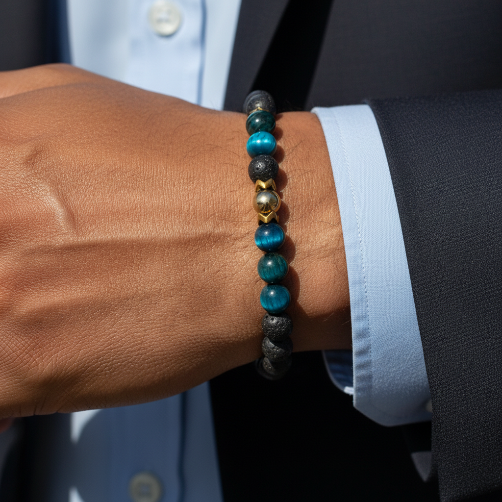 Kaplan Gözü Lav Taşı Hematit Sertifikalı Doğal Taş Bileklik SPF-A-032