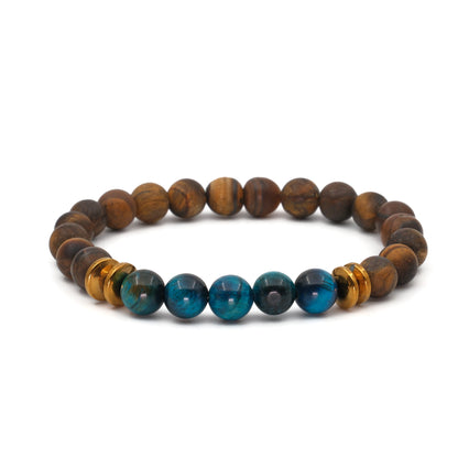 Blue and Brown Matte Tiger Eye Hematite Natural Stone Bracelet SPF-A-054