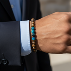 Blue and Brown Matte Tiger Eye Hematite Certified Natural Stone Bracelet SPF-A-054