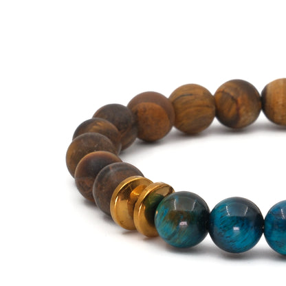 Blue and Brown Matte Tiger Eye Hematite Natural Stone Bracelet SPF-A-054